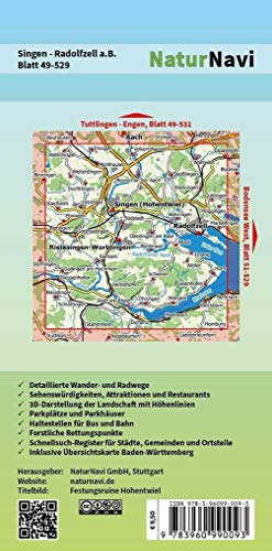 Singen - Radolfzell a.B.: Wanderkarte mit Radwegen, Blatt 49-529, 1 : 25 000, Gottmadingen, Gaienhofen, Stein am Rhein, Rielasingen-Worblingen, ... (NaturNavi Wanderkarte mit Radwegen 1:25 000)