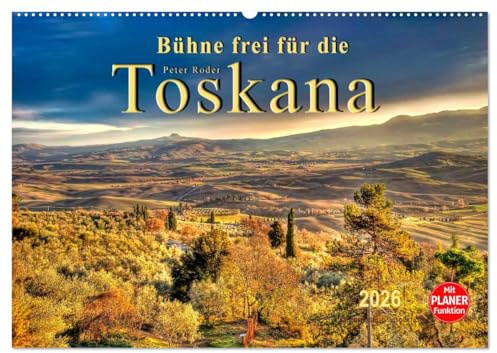 Bühne frei für die Toskana (Wandkalender 2026 DIN A2 quer), CALVENDO Monatskalender: Malerische, sanfte Hügellandschaft mit Weinbaugebieten, ... Klima - die Toskana. (CALVENDO Orte)