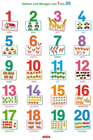 Fragenbär-Lernposter: Zahlen und Mengen von 1 bis 20 (in der Schulbuch-Druckschrift) L 70 x 100 cm: Gerollt, matt folienbeschichtet, abwischbar (Lerne mehr mit Fragenbär)