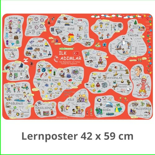 mindmemo Lernposter - Türkisch für Anfänger Vokabeln lernen mit Bildern einfach Lernhilfe DinA2 42x59 cm Premium Edition in Aufbewahrung: ILK ADIMLAR ... A2 42x59 cm PremiumEdition in Transportrolle