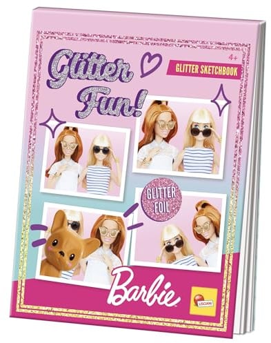 Lisciani - BARBIE Glitter Sketchbook - Glansig målarbok 32 sidor - Kreativ aktivitet för flickor från 4 år och uppåt - Utvecklar finmotorik, fantasi och koncentration - Skärmfri