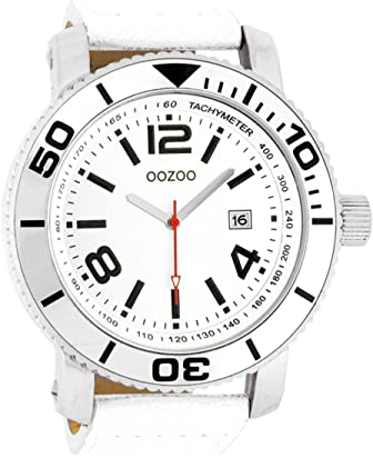 Oozoo Herrenuhr mit Lederband und Datum 50 MM Weiß/Weiß C2585