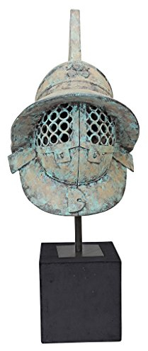 Design Toscano Ancient Roman Pompeii Helmet Antiker römischer Gladiatoren-Helm aus Pompei, Skulptur, Metall, Grün, 37 x 29 x 73.5 cm