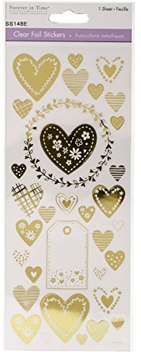 MultiCraft Clear Foil Stickers-Hearts Gold