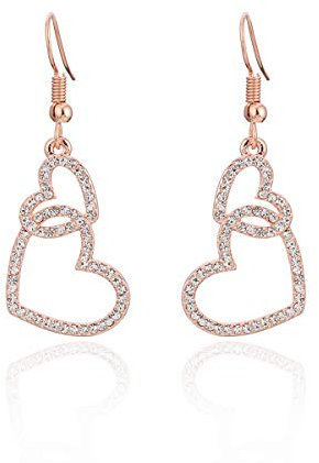 Orecchino a pendente per donna, orecchino a goccia a cuore legato Orecchini a catena in oro o argento con orecchino di cristallo in acciaio inossidabile (Oro rosa)