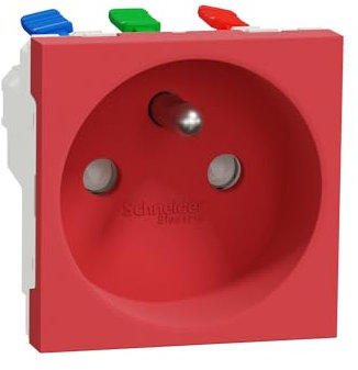 Schneider Electric - Unica - prise 2P+T - FR - 90° - raccord rapide traversant - Rouge - méca seul - NU305903