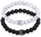 Feilok King & Queen Crown Freundschaft Partner Armband Armbänder 8mm Perlen Bangle Strech Armband Armkette BFF Ketten für 2 Damen Männer Silber