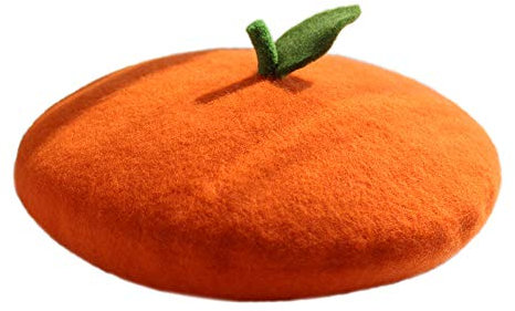Kmiunty Süßes Obst-Barett für Damen, Wollmütze mit niedlichen grünen Blättern (orange)
