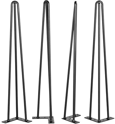 VEVOR Pieds de Table en Épingle à Cheveux, Ensemble de Pieds de Table en Épingle 4 pcs, Pieds en Épingle À Cheveux en Acier avec 3 Tiges Robustes, Pieds de Meubles Noirs pour Créer Table 16pouce/41cm