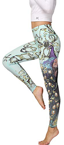 HAPYWER Yoga Leggings Damen High Waist Yogahose Bunt Gym Sport Leggings Tummy Control Running Workout - Stretch Kompressionshose mit Aufdruck für Frauen(Pfauengrün,XXL)