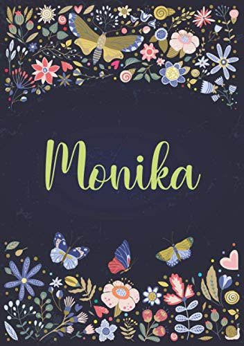 Monika: Notizbuch A5 | Personalisierter vorname Monika | Geburtstagsgeschenk für Frau, Mutter, Schwester, Tochter | Design: Garten | 120 Seiten liniert, Kleinformat A5 (14,8 x 21 cm)