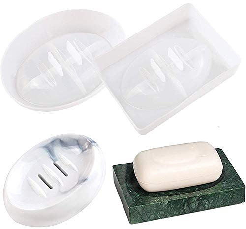 Fransande 2 PièCes SéRies Silicone Porte-Savon RéSine Moule Ovale/Carré Drain Boote à Savon RéSine éPoxy Moulage Moule Maison Organisateur