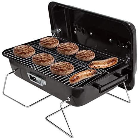 Duke Grills Omaha Go Anywhere Barbecue à charbon portable avec couvercle – Mini barbecue de table pour camping, bateau, hayon, barbecue – Design en acier robuste – Pieds pliables – 6 hamburgers, 4