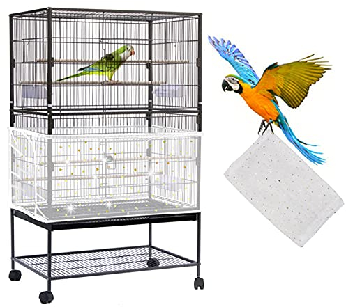 Mngren Einstellbar Vogelkäfig Abdeckung, Extra Groß Vogelkäfig Samenfänger, Papageien Kordelzug Vogelfutter Kleintiere Netz, Abdeckung Rock Bewachen für Runde Quadratische Käfige