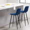 LEMROE Lot de 2 tabourets de bar en velours avec dossier et pieds noirs avec repose-pieds (carrés rayés, 65 cm, bleu)