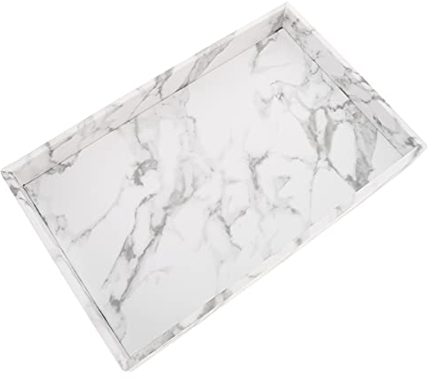 HEALLILY Marbre Plateau Salle De Bains Vanité Maquillage Marbre Plateau Décoratif Serviette Plateau Bac Parfum Bougie Plateau Bijoux Plat pour Coiffeuse Commode Table de Chevet Bureau