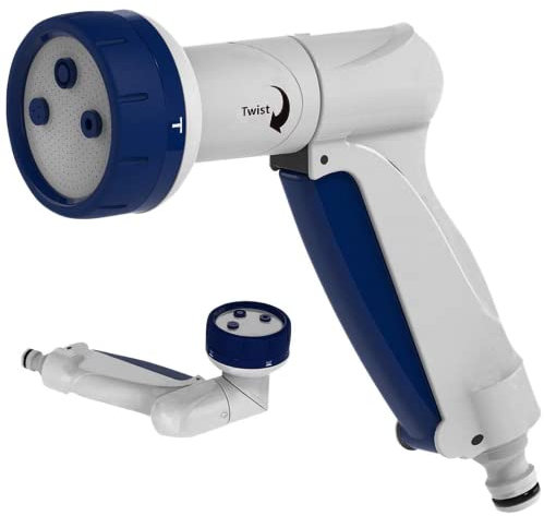 Pistola aspersor 2 en 1. Pistola de riego con Chorro y caudal Regulable, Varios Patrones de Salida de Agua, empuñadura ergonómica, Posibilidad de Girar el Cuerpo y Convertirse en aspersor de riego.