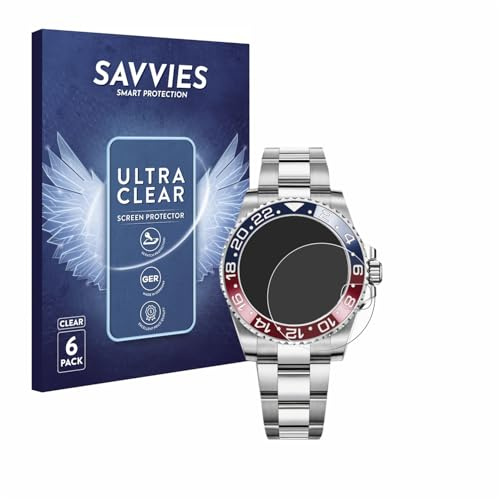 Savvies Schutzfolie für Rolex GMT-Master II | 6 Stück Transparenter Displayschutz Made in Germany Ultra-Klar Displayschutz-Folie