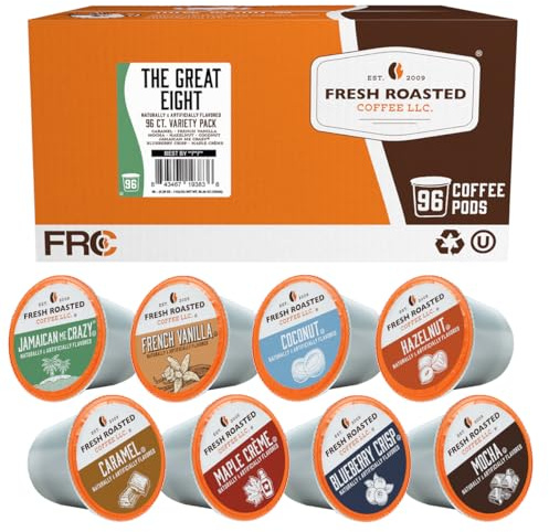 Fresh Roasted Coffee, The Great Eight, Flavored Coffee Pod Variety Pack, K-Cup Compatible, 96 Count
