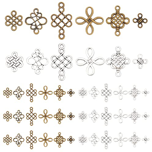 PandaHall 96 Stück Keltische Knoten Charms, 12 Stile Chinesischer Knoten Anhänger Tibatan Stil Legierung Stecker Charms für Basteln Schmuck Machen Zubehör DIY Halskette Armband