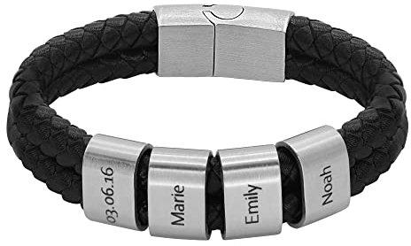 Heideman Armband Herren aus Leder schwarz matt - Lederarmband Elian mit silberfarbenen Gravurplättchen für Männer - Personalisiertes Geschenk