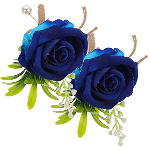 HOMSFOU 2 Stück Rose Ansteckblume Bräutigam Trauzeugen Anstecker Simulierte Blumenkorsagen Für Hochzeitszeremonie Jubiläum Blau