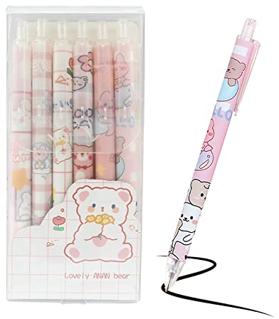 TACYKIBD 6Pcs Gelschreiber Einziehbare Gel Pen Set, Cartoon Stift Süße Kawaii Kugelschreiber, 0.5MM Niedlich Schwarze Nachfüllung Gelstifte Set für Kinder Skizzieren Zeichnen Schule Bürobedarf