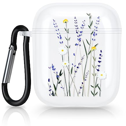 Newseego Airpods Hülle 2 Generation für Mädchen Frauen, Klares Süßes Blumenmuster Transparent Weiches TPU Airpods 2 Hülle mit Karabiner, Staubdicht Stoßfest Schutzhülle für Airpods 1/2 – Blume 1