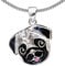 CLEVER SCHMUCK Mops Halskette großer Anhänger massiv 18 mm plastisches Gesicht bunt lackiert Kette Panzer 45 cm Sterling Silber 925 im Etui weiß