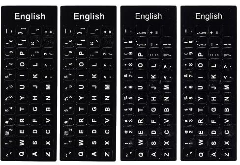 RGZD 4 Stück Englisch-Tastatur Ersatzaufkleber Tastaturaufkleber Uk Nicht Transparent Schwarze Aufkleber Mit Weißen Buchstaben Computer Tastatur Laptop Desktop Notebook Aufkleber English