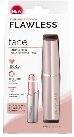 Finishing Touch Flawless Facial Hair Remover for Women, Rose Gold Electric Face Razor with LED Light, Recyclable Packaging