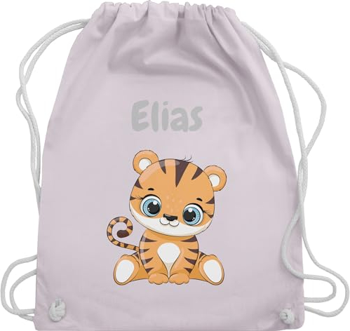 Turnbeutel Rucksack - Tiere - Süßer Tiger Tigers Wildkatze - Unisize - Pastell Rosa - wechselwäsche beutel kita personalisierter stoffbeutel kinder personalisierte geschenke motiv sportbeutel