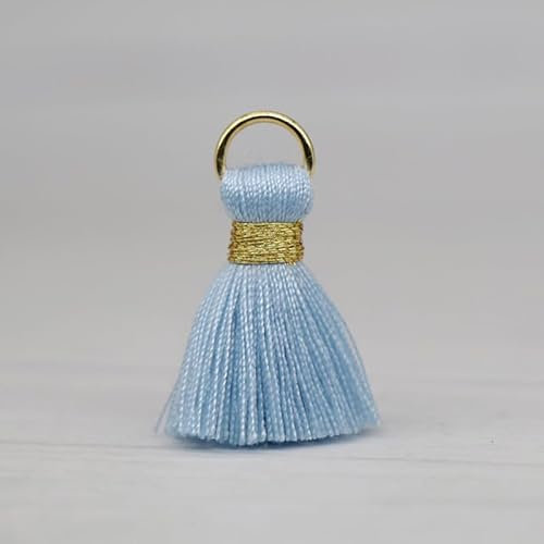 SYSUII 50 Stück Handgemachte Baumwolle Quasten Anhänger, 2.5cm Mini Quasten Anhänger Troddel Quasten für DIY Schmuck Ohrring Basteln Armbänder Schlüsselanhänger Handgemacht Bastelzubehör-hellblau
