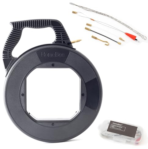 HomeBee® Kabeleinziehhilfe 30m für Leerrohre inkl. 5 Adapter – 4mm PET Zugdraht – Einziehdraht bruchsicher zum Ziehen – Einziehelfer für Elektroarbeiten,schwarz,Durchziehhilfe,Einziehilfe,spiraldesign
