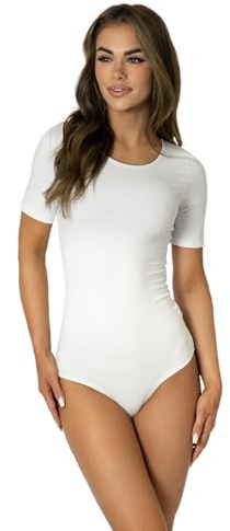 Alkato Damen Body Kurzarm, Weiß, S (Short 158-164 cm)