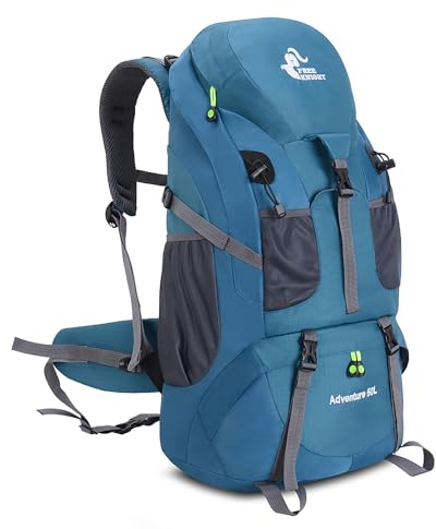 Bseash 50L Leichter wasserfester Wanderrucksack, Outdoor Sport Tagesrucksack Multifunktions Reisetasche für Klettern Camping Reisen (Blau Grün – mit Schuhfach)