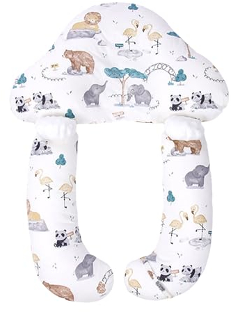 Niceyoeuk Baby Ganzkörper-Stützkissen, Kopf-, Nacken- und Beinschutzkissen für Neugeborene, Autositz, formendes Kissen für Kinderwagen (grauer Panda-Elefant, 45 x 68 cm)