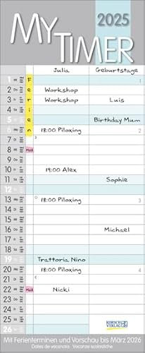 My Timer - Familienplaner 2025 für 1 Personen - Korsch-Verlag - Kalender mit 2 Spalten zum Eintragen - 19 cm x 46 cm