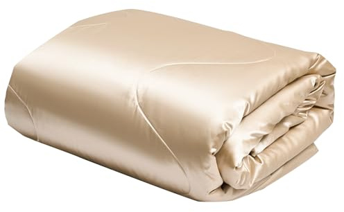 YASMENG Satin Bettdecke 135x200 Beige Sommerdecke 135x200 200 GSM Seidige Seide Sommerdecke Satin Leicht Weich Glatt Glänzend Deluxe Steppdecke für Sommer mit 80x80 cm Kissenbezug