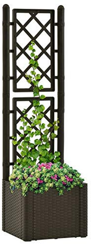 Homgoday Beet mit Spalier und automatischem Bewässerungssystem, Mokka, Blumenkasten mit Spalier, Pflanzgefäß mit Ständer für Kletterpflanzen, Pflanzen