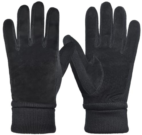 Harssidanzar Damen Winter Wildleder Handschuhe Thermal Wolle Fleece gefüttert Outdoor Wärme SL024EU,Schwarz, Größe M