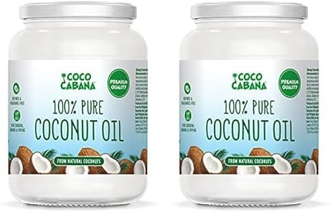 Coco Cabana 100% huile de coco pure 1L Qualité premium, végétalien, sans gluten et produits laitiers, produit de beauté naturel, peau, cheveux et cuisine Blanc (Lot de 2)
