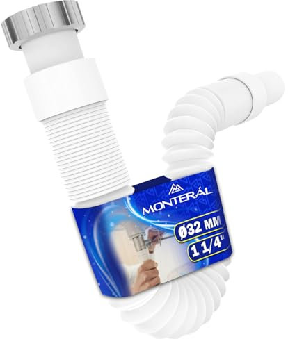 Flessibile Sifone Lavandino Cucina Lavandino Bagno e Bidet Dimensioni 1 1/4 x 32 mm Completo di Dado in Ottone e O-ring - Garanzia di 10 Anni - MONTERAL