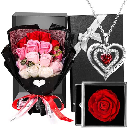 Cadeau Femme, Cadeaux de Fête des Mères pour Elle - Collier Boîte Cadeau Bijoux Rose, Idee Fleur Cadeaux pour Maman Petite Amie Femme Anniversaire Saint Valentin, Anniversaire Cadeaux Romantiques