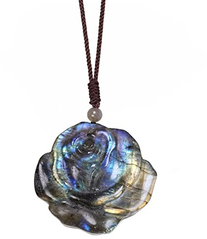 KYEYGWO Handmade Natural Labradorite Pendant Necklace for Men Women | Adjustable Nylon Cord, Third Eye Chakra Intuition, Healing Crystal Necklace for Unisex, Daily Wear, Spiritual Gift