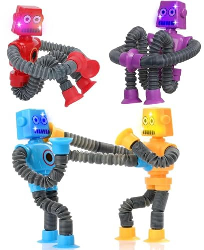 4 PCS Robot de Juguete telescópico con Ventosa, Juguetes sensoriales de Tubos Pop para niños, Juguetes Educativos Adecuado para Niños y Adultos con Autismo para Aliviar el Estrés la Ansiedad