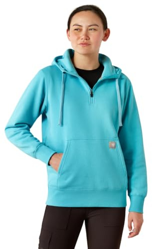 ARIAT Women's Rebar Skill Set 1/2 Zip Hoodie, Maui Blue, Medium