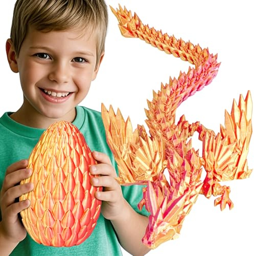 Olee Odee 3D gedruckte Drachen Eier mit beweglichem Drachen Sammler Figuren Fidget Spielzeug für Erwachsene Kinder Geburtstags Oster Regal Dekoration Aquarium,Rotes Gold,L (H: 18 cm)
