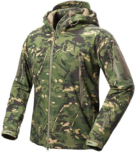 Kelmon Giacca softshell da uomo, in pile caldo, impermeabile, militare, giacca tattica, calda, antivento, funzionale con tasche multizip, Green CP, 3XL