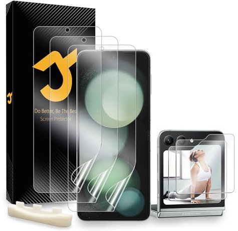 JZG 2+2 Pcs For Samsung Galaxy Z Flip 5 Screen Protector, 2 Pcs Outer Tempered glass, 2 Pcs Inner Flexible TPU Film, Self-Healing, Case Friendly, Anti-Fingerprint For Z Flip 5 5G